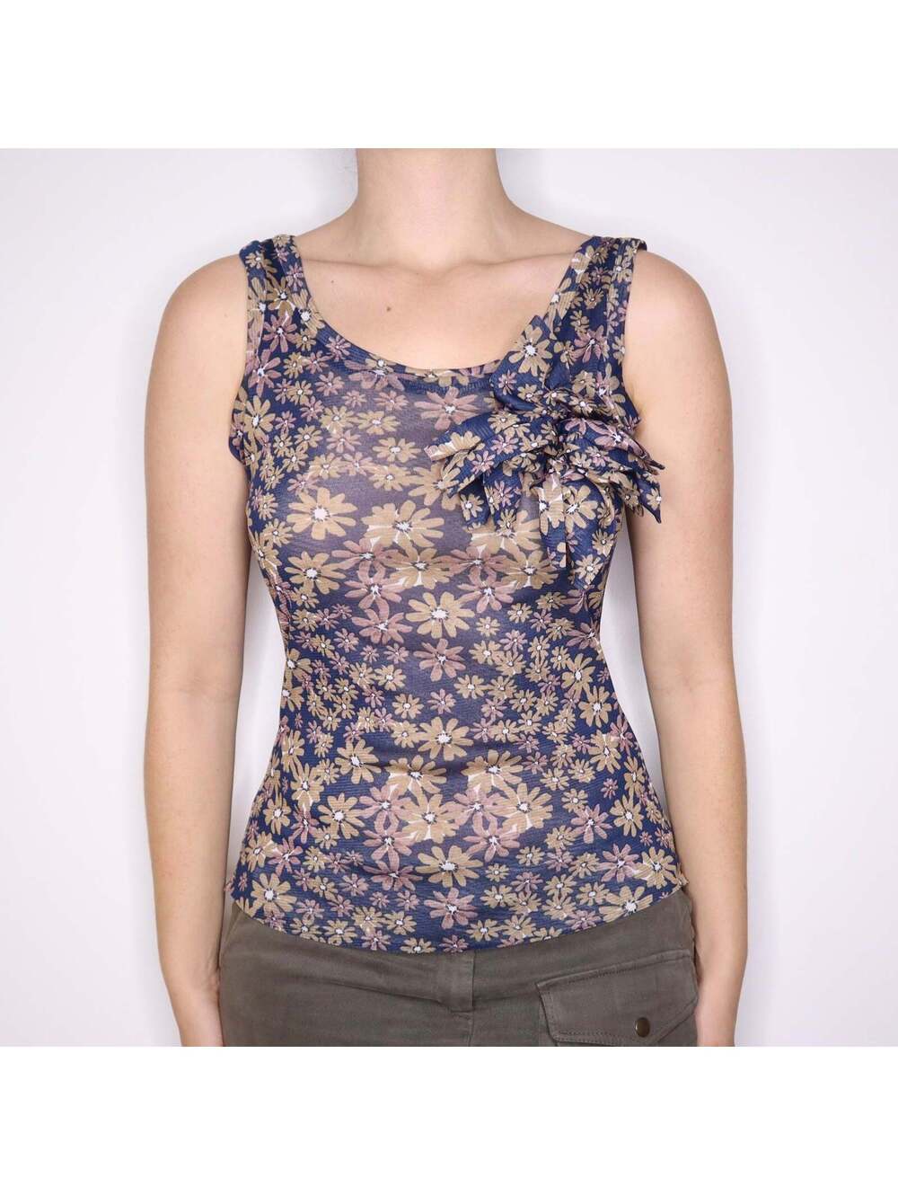 Y2K Italian Floral Mesh Tank Top (M)